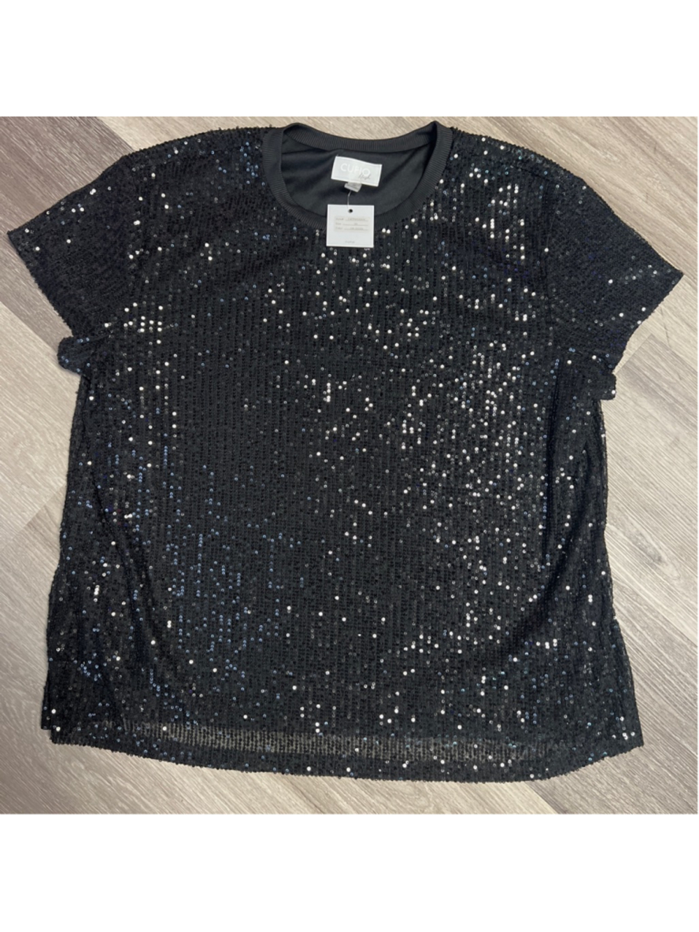 Women's Cupio Blush Black Sequin Short Sleeve Tee Plus Size 2X - Picture 1 of 5
